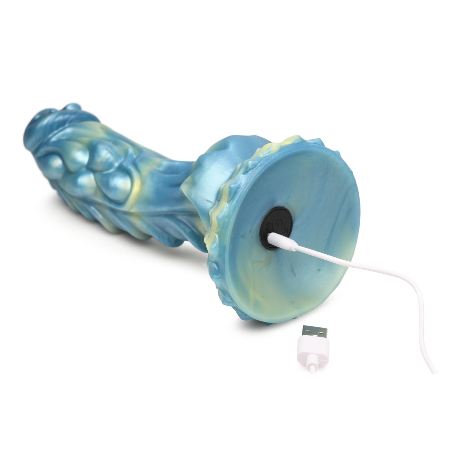 CreatureCocks Sea Stallion Vibrating Dildo with Remote - Product Showing Charging Cable Placed