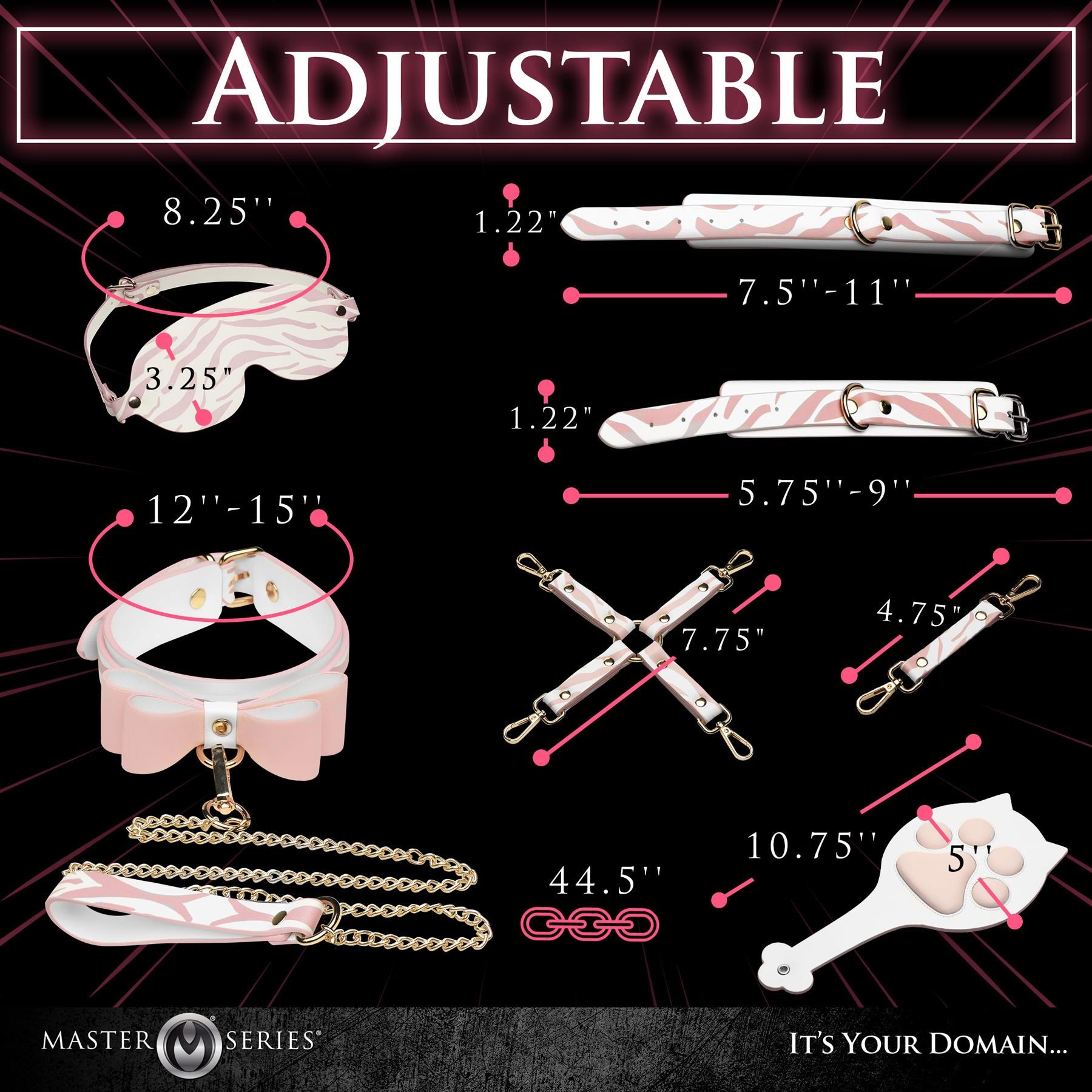 Master Series Pink Kitty Bondage Set - All Components - Dimensions