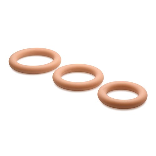 Jock Silicone Cock Ring Set tan 3 rings on table