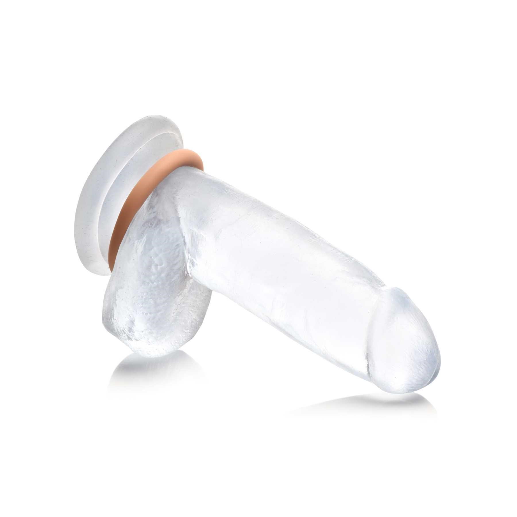 Jock Silicone Cock Ring Set tan with single ring on dildo