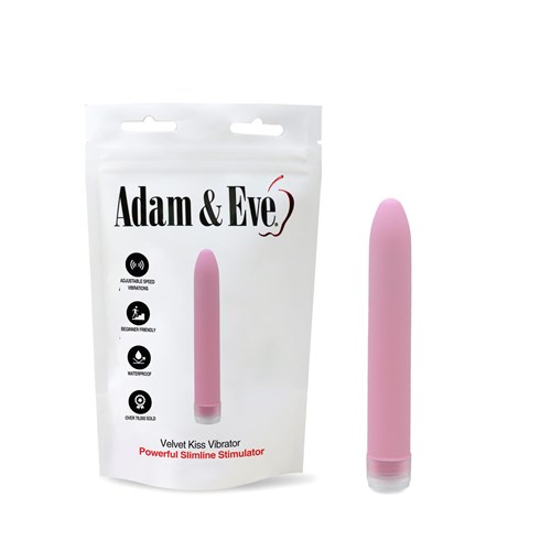 Adam & Eve Velvet Kiss Vibrator - Product and Packaging