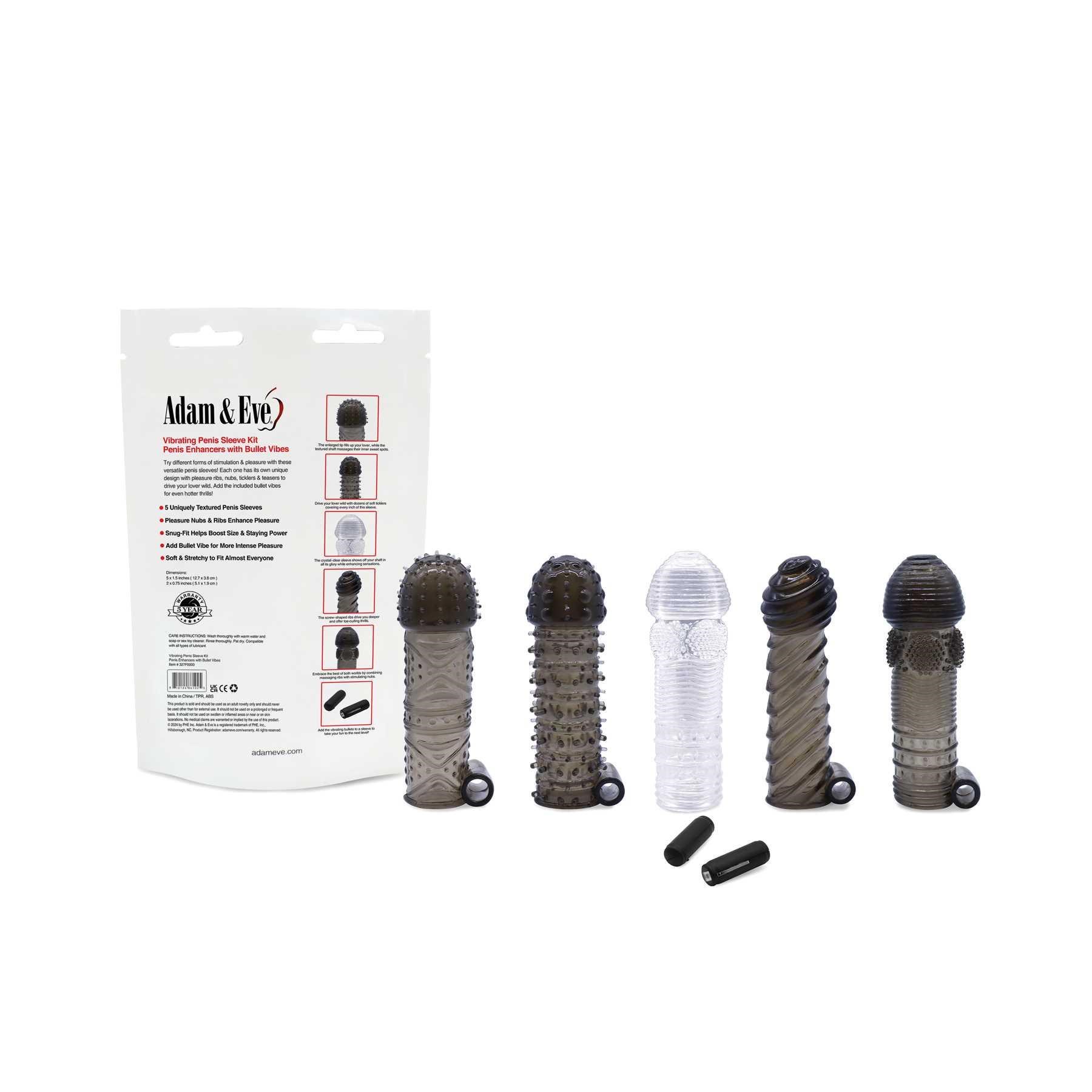 ADAM AND EVE VIBRATING PENIS SLEEVE KIT with back of box