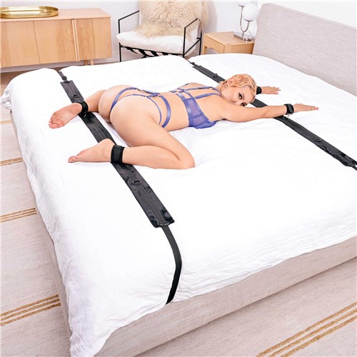 Sportsheets No Matter Where Bondage Restraint System - Model on Bed