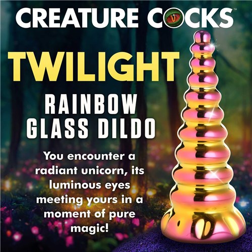 Creature Cock Twilight Rainbow Glass Dildo mood shoot #1