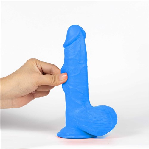 Get Lucky Mr. Navy 7.5 Dual Layer Dildo fingers pinching skin of shaft