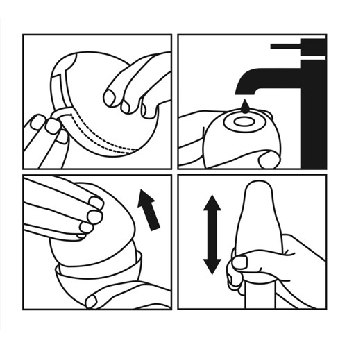 Satisfyer Masturbator Egg 3er Set - Fierce illustration of how to apply drops of water and operate