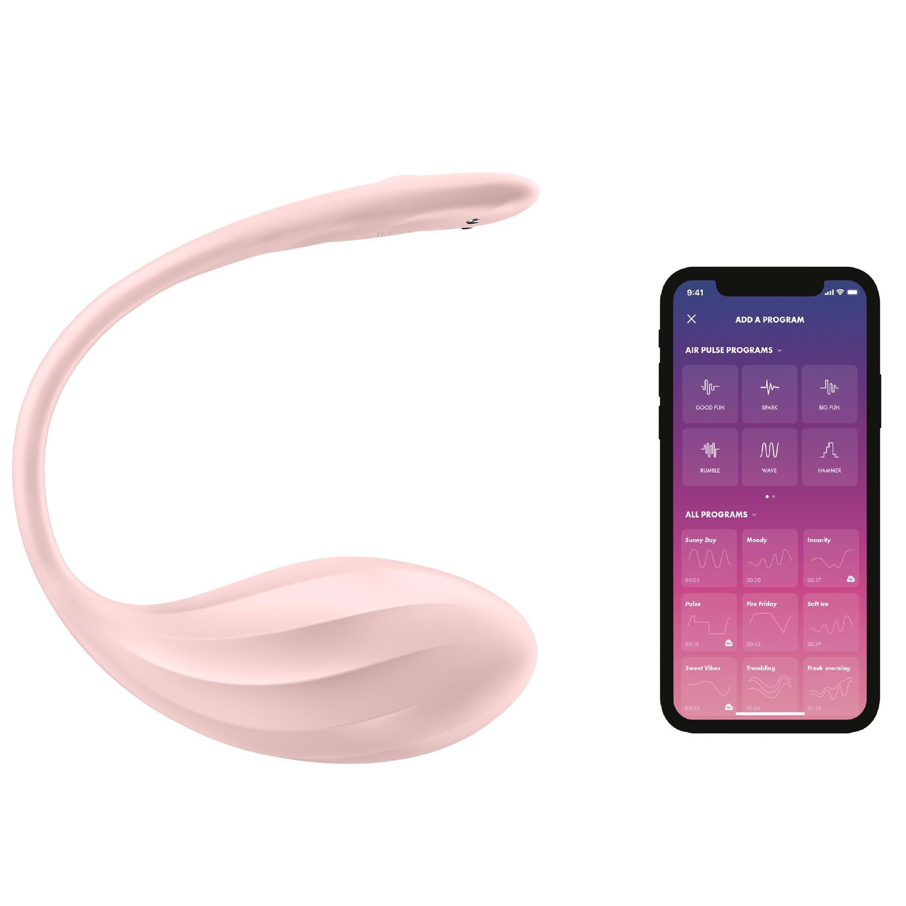 Satisfyer Ribbed Petal App Enabled Couples Vibrator w/Remote Control - Product Shot with Phone App