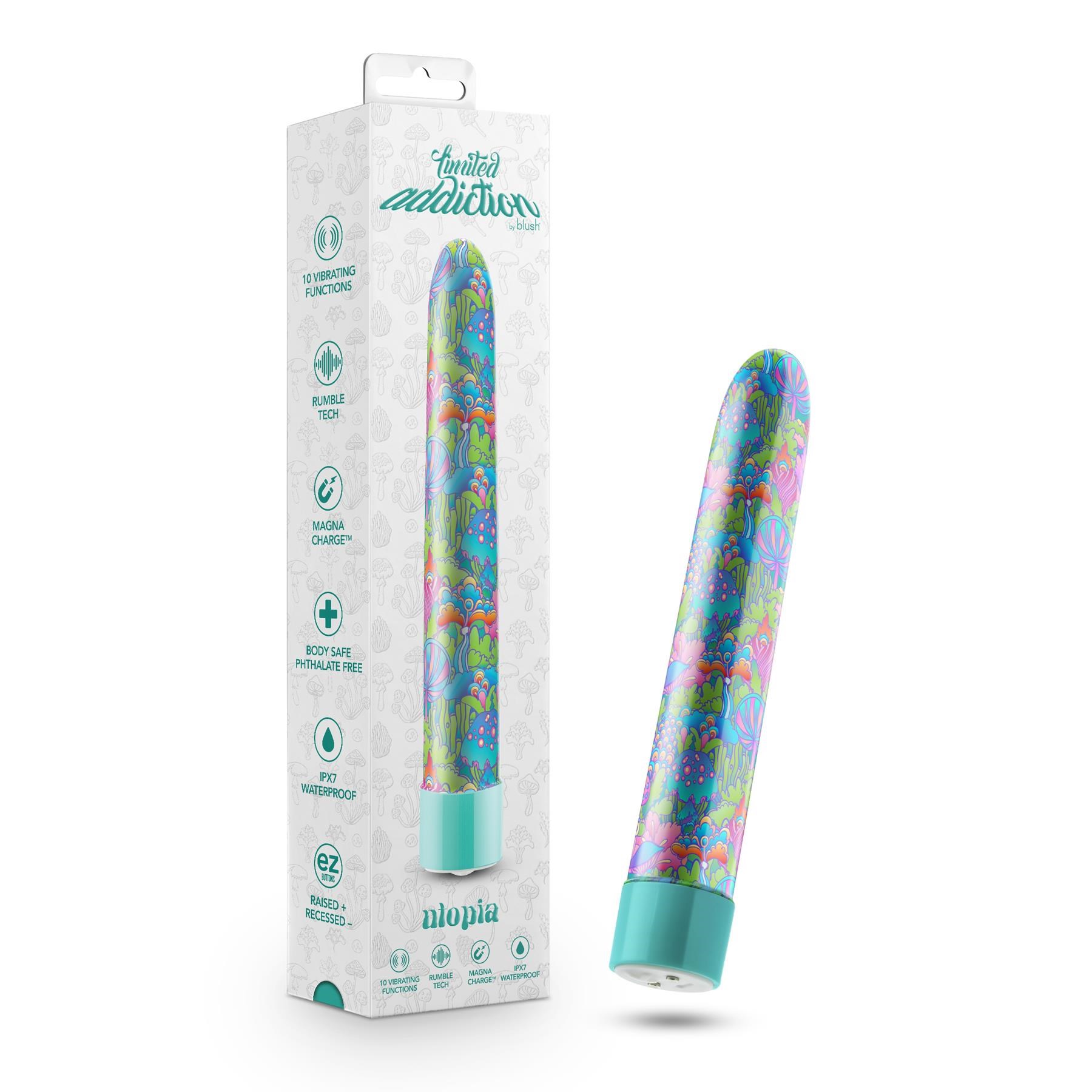 Limited Addiction Utopia Slimline Vibrator - Product and Packaging