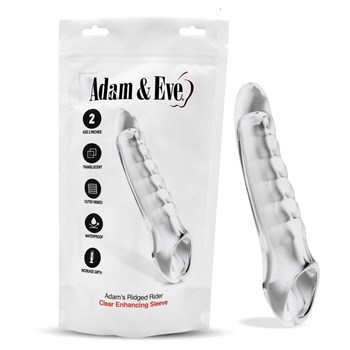 ADAM'S RIDGED RIDER Clear Enhancer Sleeve with package