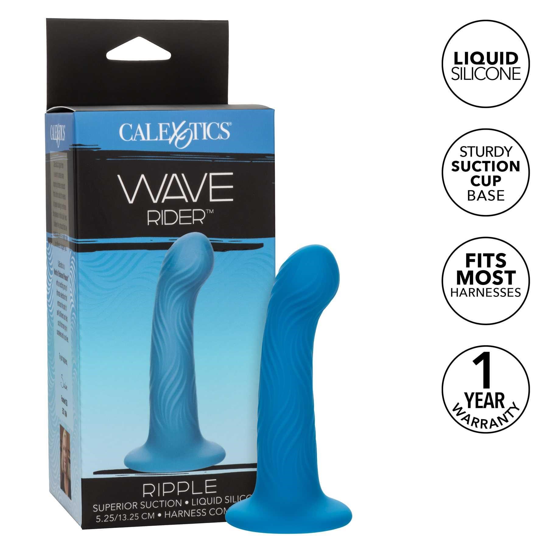 Wave Rider Ripple Liquid Silicone Dildo with call out features and box