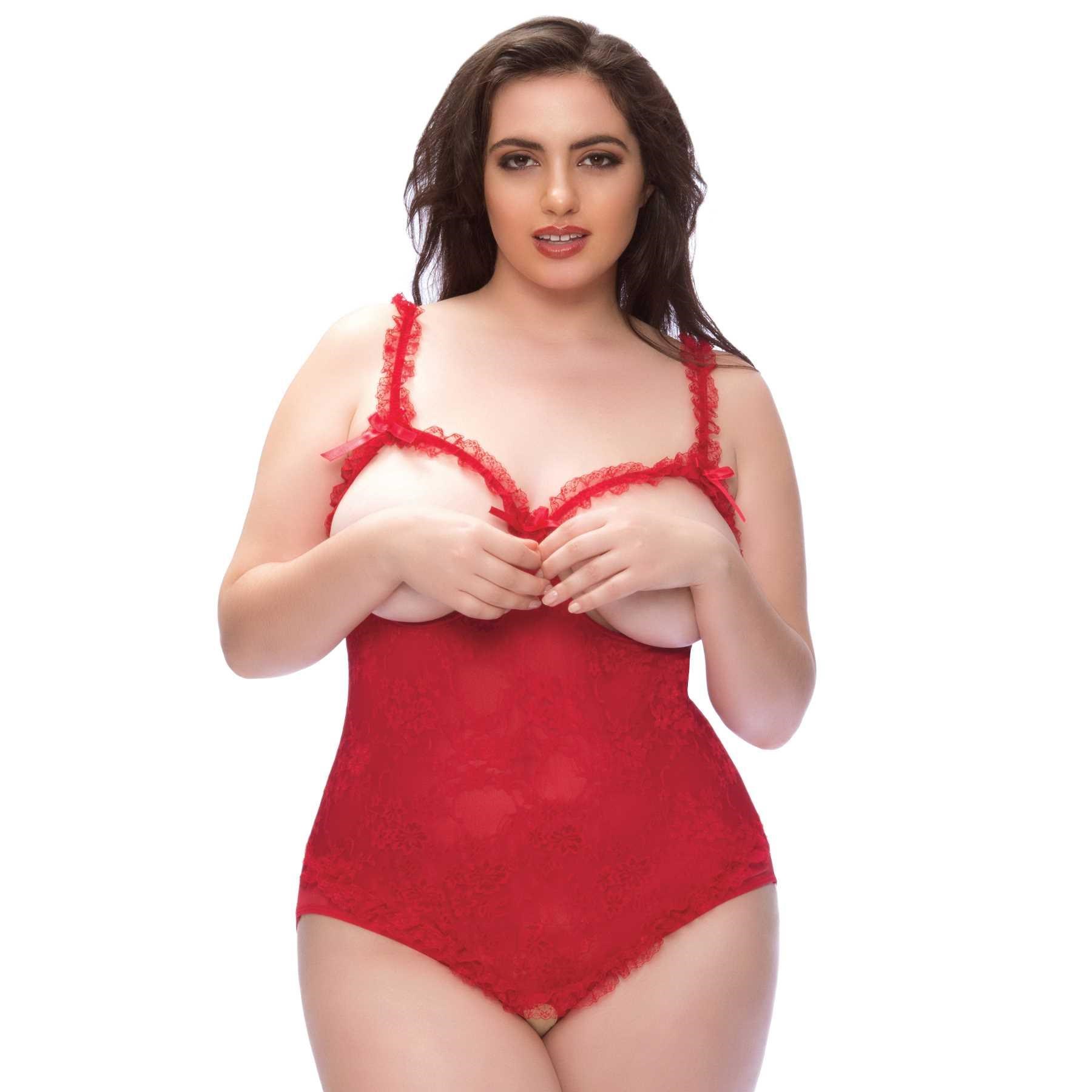 open for pleasure teddy red cropped queen  os
