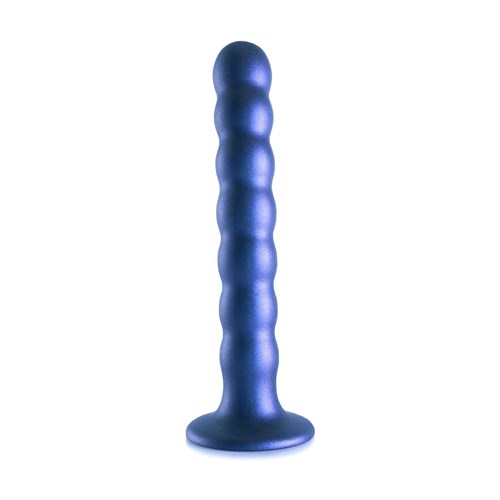 OUCH! METALLIC SILICONE 6.5 BEADED G-SPOT DILDO standing unbent upright