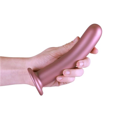 OUCH! METALLIC SILICONE 7 SMOOTH G-SPOT DILDO hand holding side view