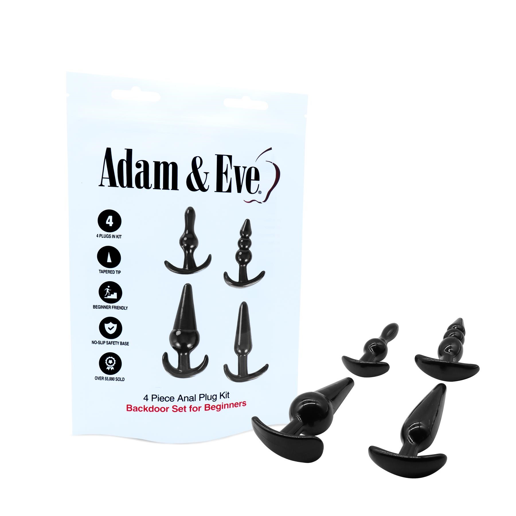 Adam & Eve 4 Piece Anal Plug Kit front of package and items shot