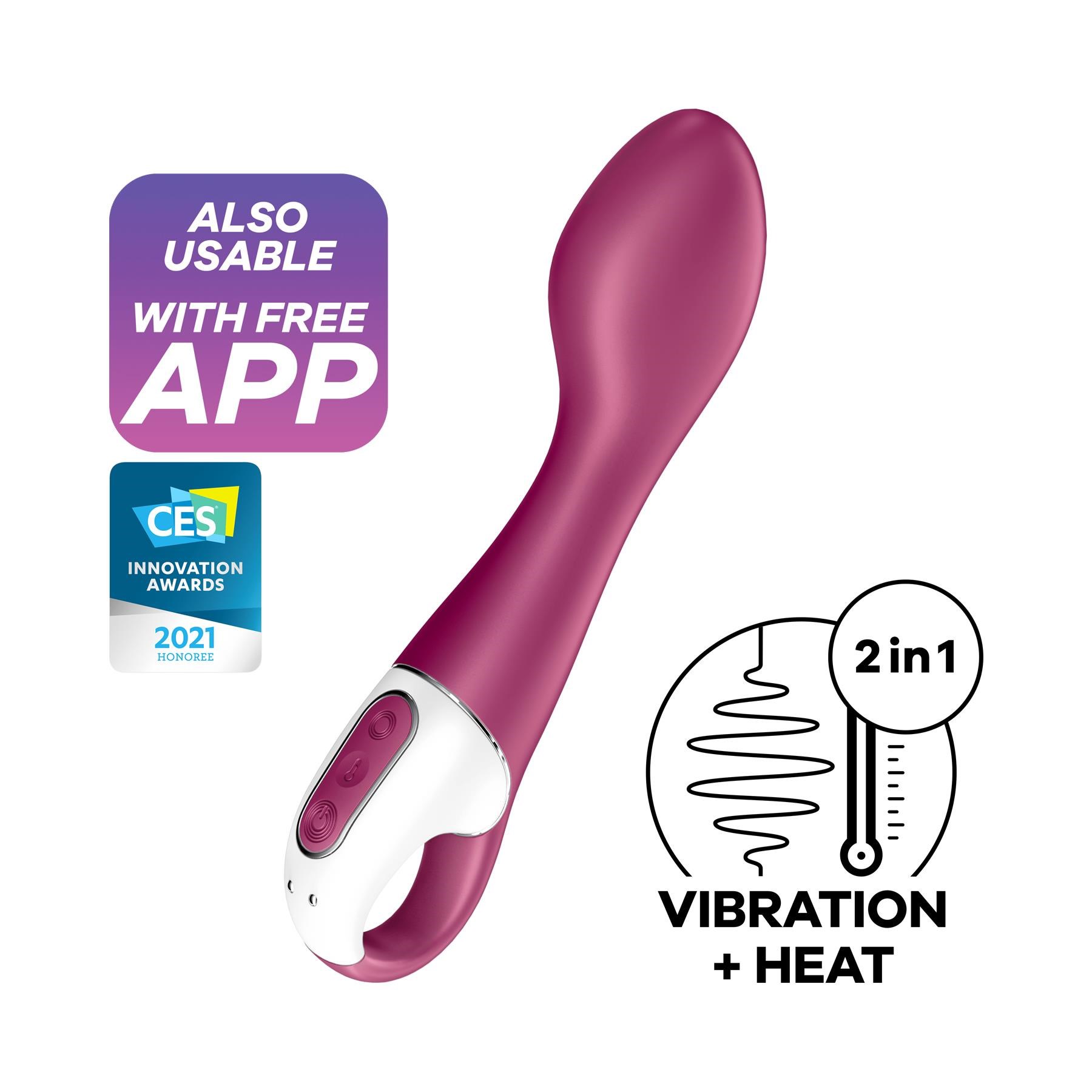 Satisfyer Hot Spot App Enabled Warming G-Spot Vibrator tilted view with app