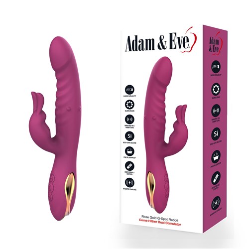 Rose Gold Come-Hither G-Spot Dual Stimulating Rabbit - Product and Packaging