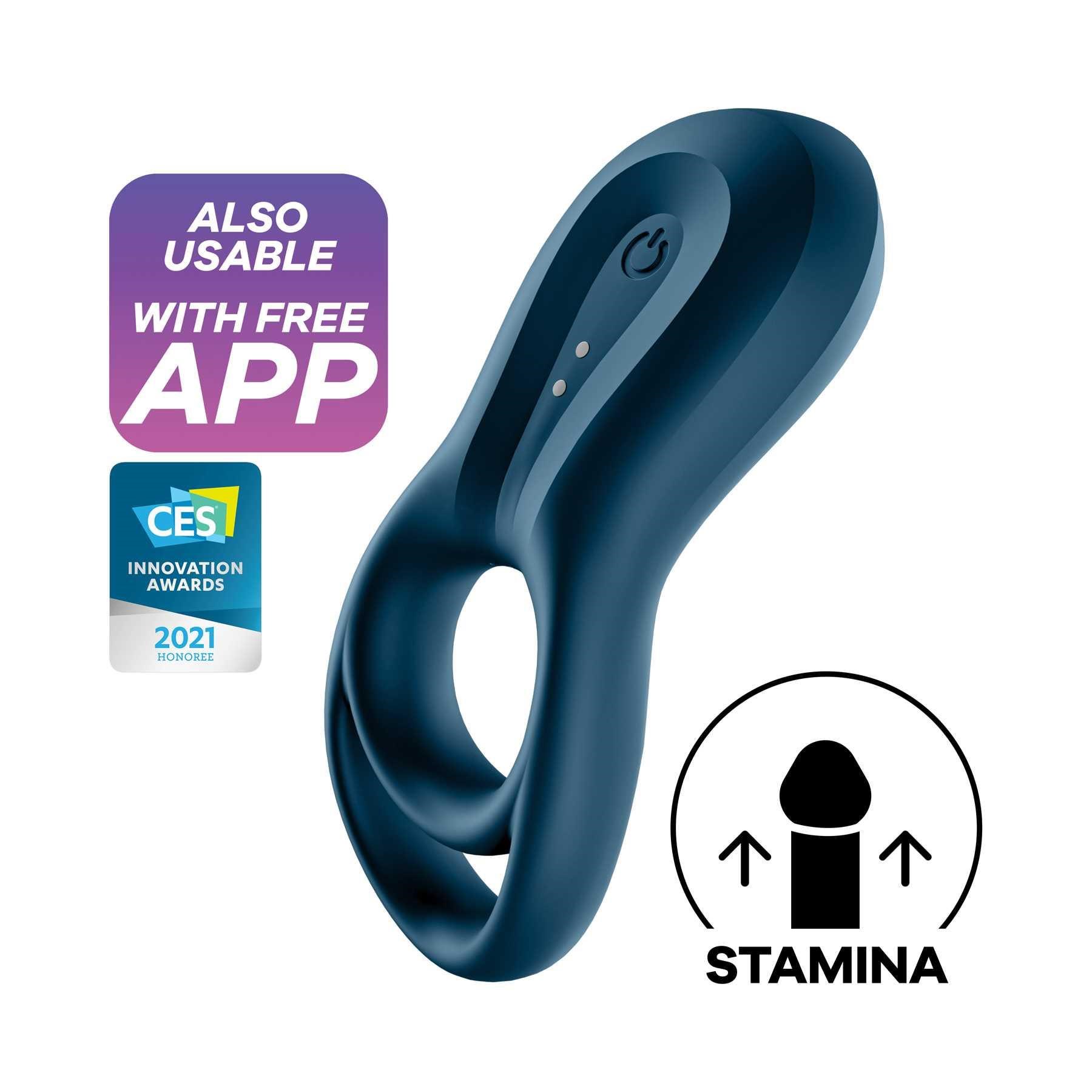 Satisfyer Epic Duo Penis Ring Connect App with English app and stamina logo