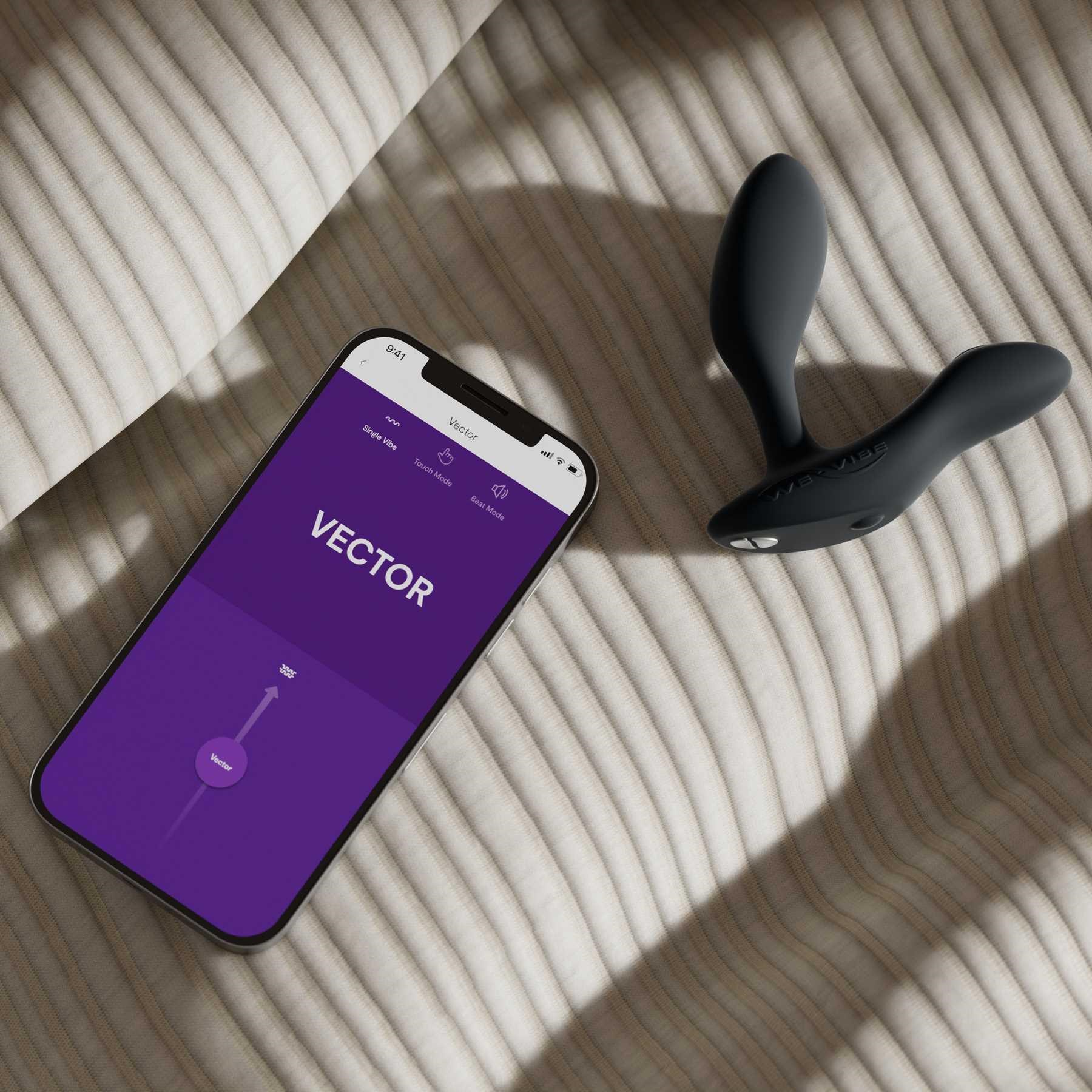 We-Vibe Vector+ Prostate Massager w.Remote mood shot with phone app