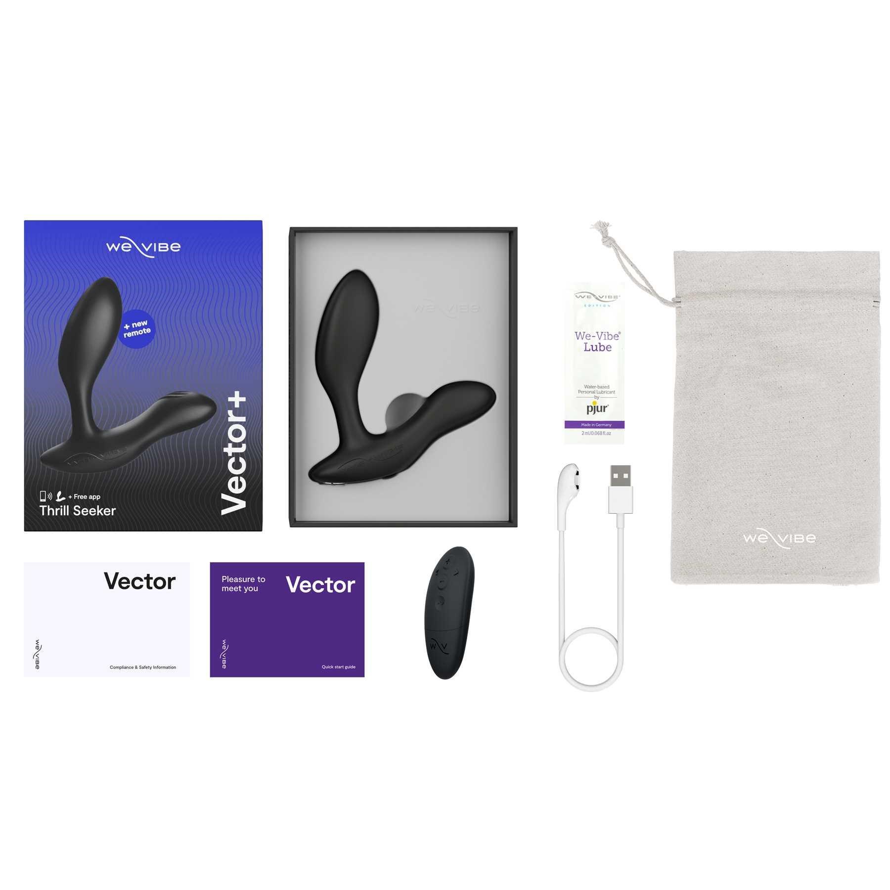 We-Vibe Vector+ Prostate Massager w.Remote with box and dimensions sheet