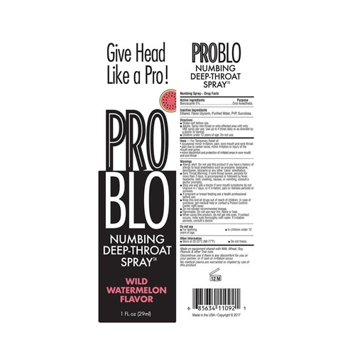 Pro Blo Throat Numbing Spray -Watermelon ingredients