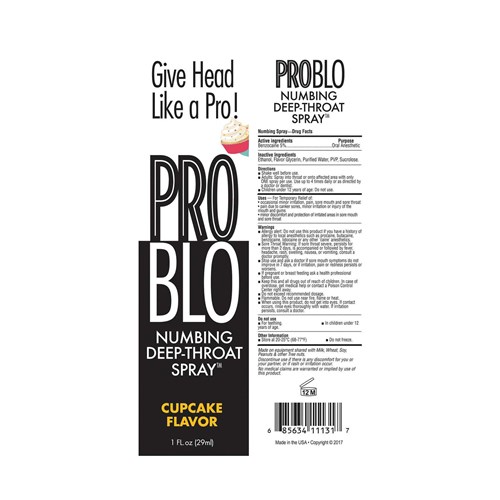 Pro Blo Throat Numbing Spray -Cupcake ingredients