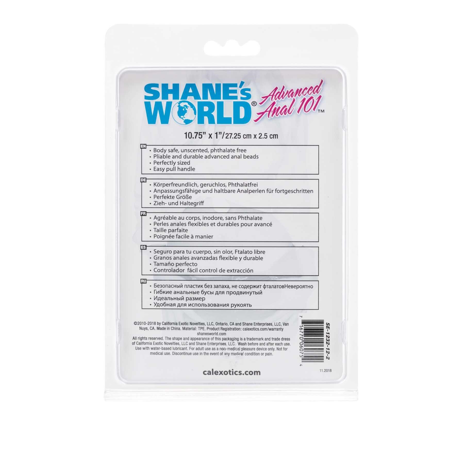 SHANE'S WORLD ADV. ANAL 101 BEADS back of package