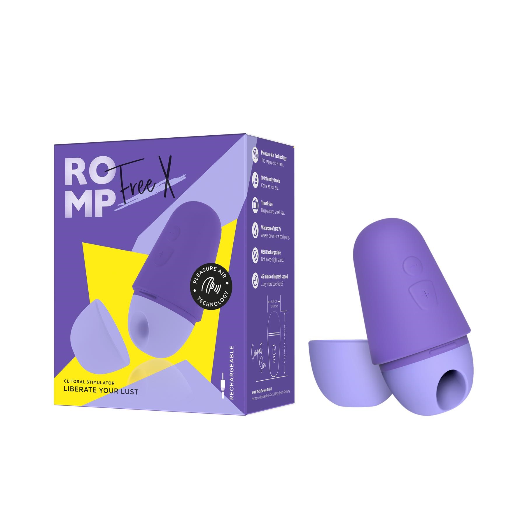 Romp Free X Pleasure Air Clitoral Stimulator and package